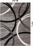 Rugshop Wavy Circles Design Area Rug, Fade-Resistant Carpet for Living Room, Dining Room, or Bedroom, Gray, 5'3" x 7'3"