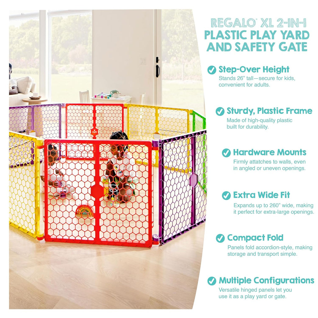 Safety 260" Super Wide Baby Gate & 8-Panel Playpen, 2-in-1 Convertible Baby Play Yard, Large Foldable Play Pen for