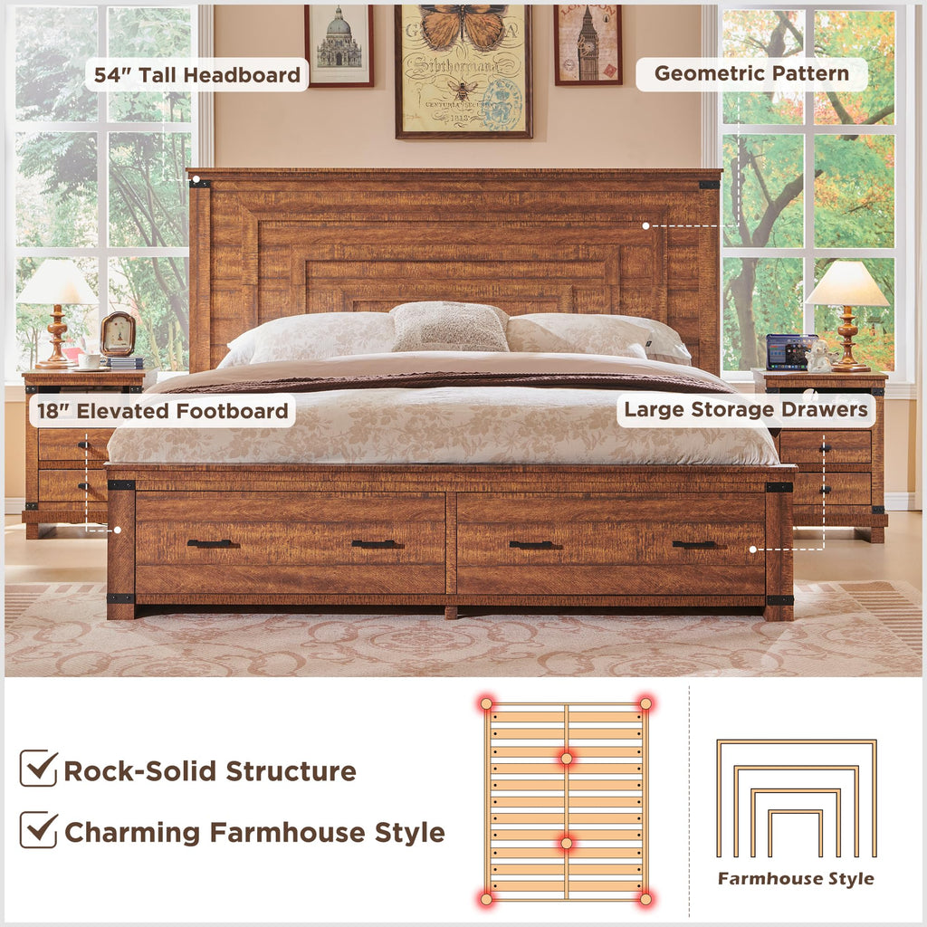 54" Farmhouse Bed Frame with headboard, Reclaimed Barnwood