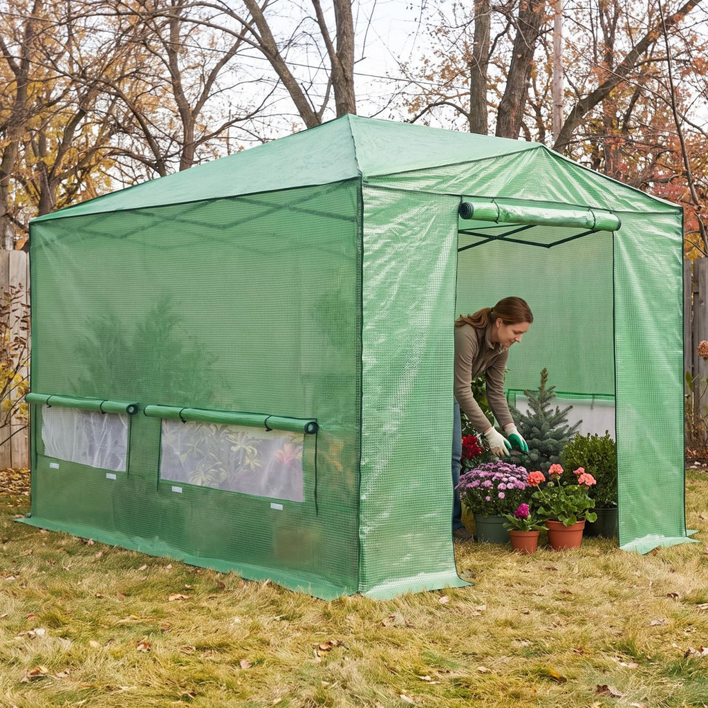 12x8 Easy Setup Pop Up Greenhouse, Support Pole, Clear/Green