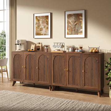Modern Arched Storage Cabinet 95"W Wood Sideboard Buffet Cabinet Walnut