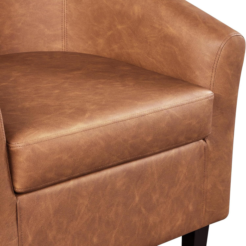 Faux Leather Barrel Accent Chair with Ottoman, Brown