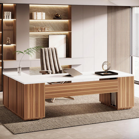 85.8-Inch L-Shaped Executive Office Desk with File Drawers & Storage Cabinet