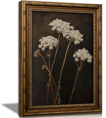 Vintage Gold Framed Floral Wall Art Retro American Mid-Century Flower Wall Decor Painting Dark Moody Flower Botonical