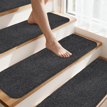 For Wooden Steps Non-Slip Carpet Mat, 15pcs, Black