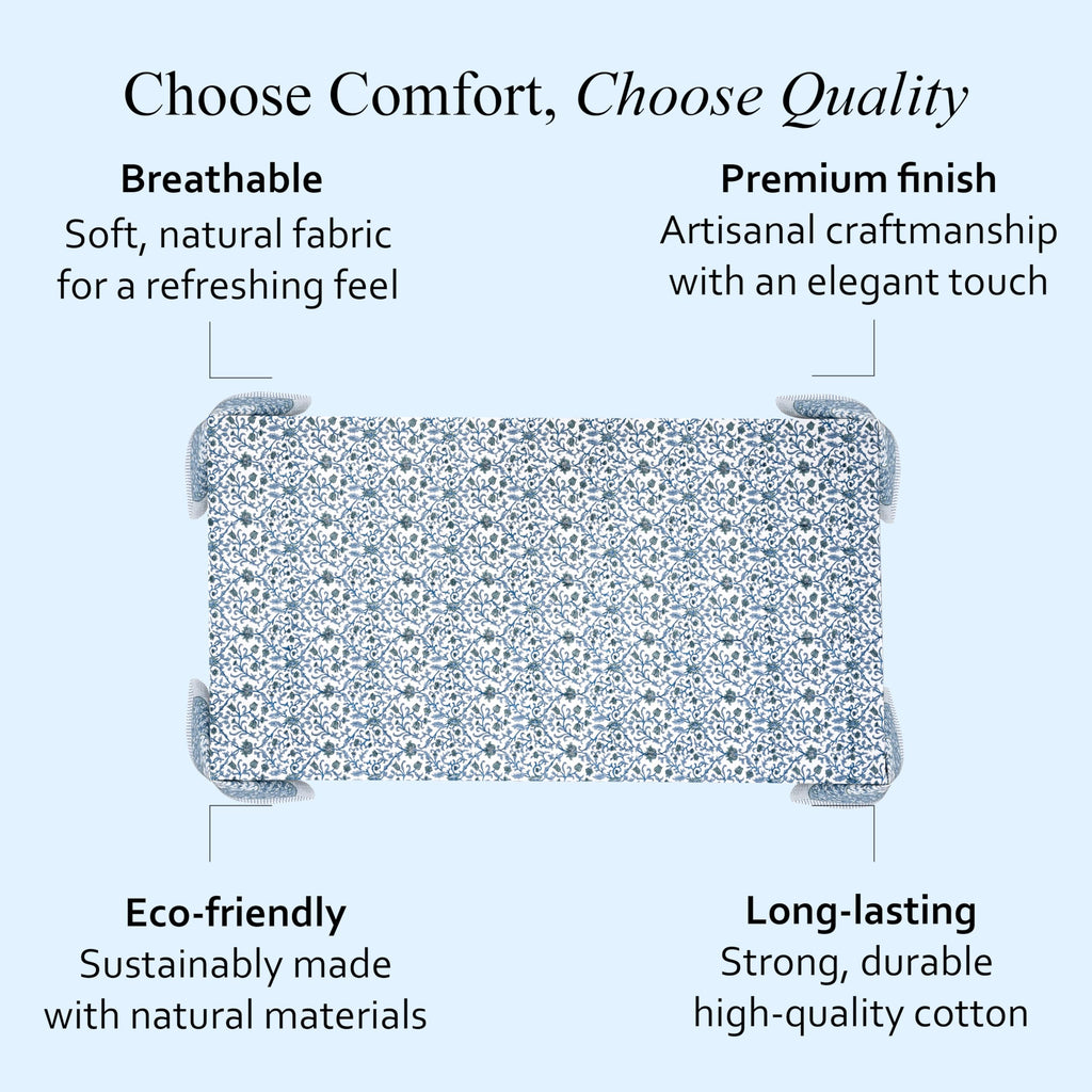 CPC Ocean Vine Tablecloth 100% Cotton 60x60 Inch Indian Block Print Rectangle Table Cover, Table Cloth for Gifting in