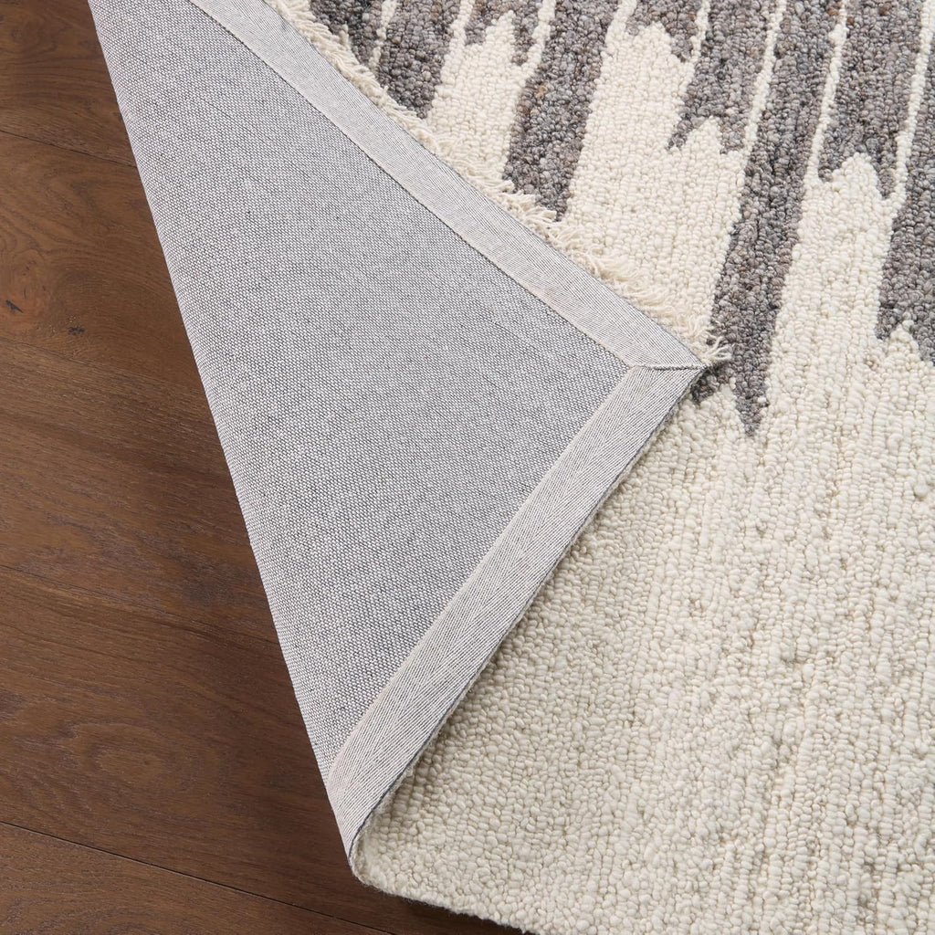 Chaima HAD07 Handmade Striped Ivory and White Area Rug