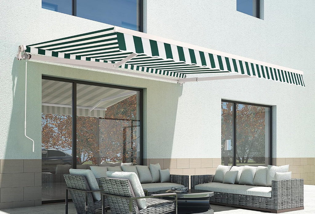 11.5x9.5 Feet Manual Retractable Patio Door Window Awning Sunshade Shelter Outdoor Canopy, 1210 (Green with White