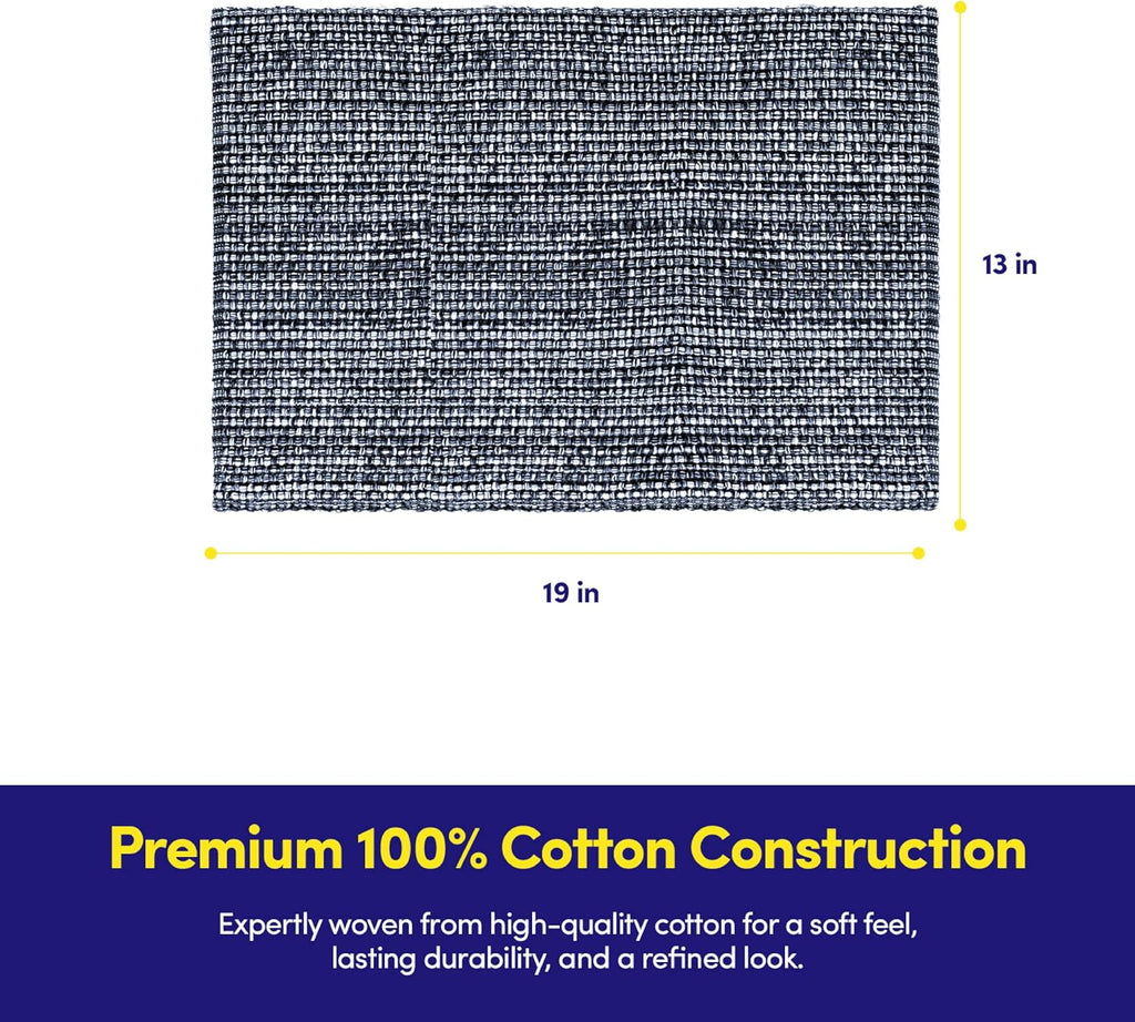 100% Cotton Placemats Rectangle Two Tone Woven Fabric 13" x 19" Soft Durable Table Mat Set, Navy - Set of 6