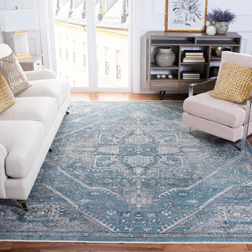 Victoria Area Rug - 10' x 14', Blue & Grey, Vintage Traditional Distressed Design, Non-Shedding & Easy Care