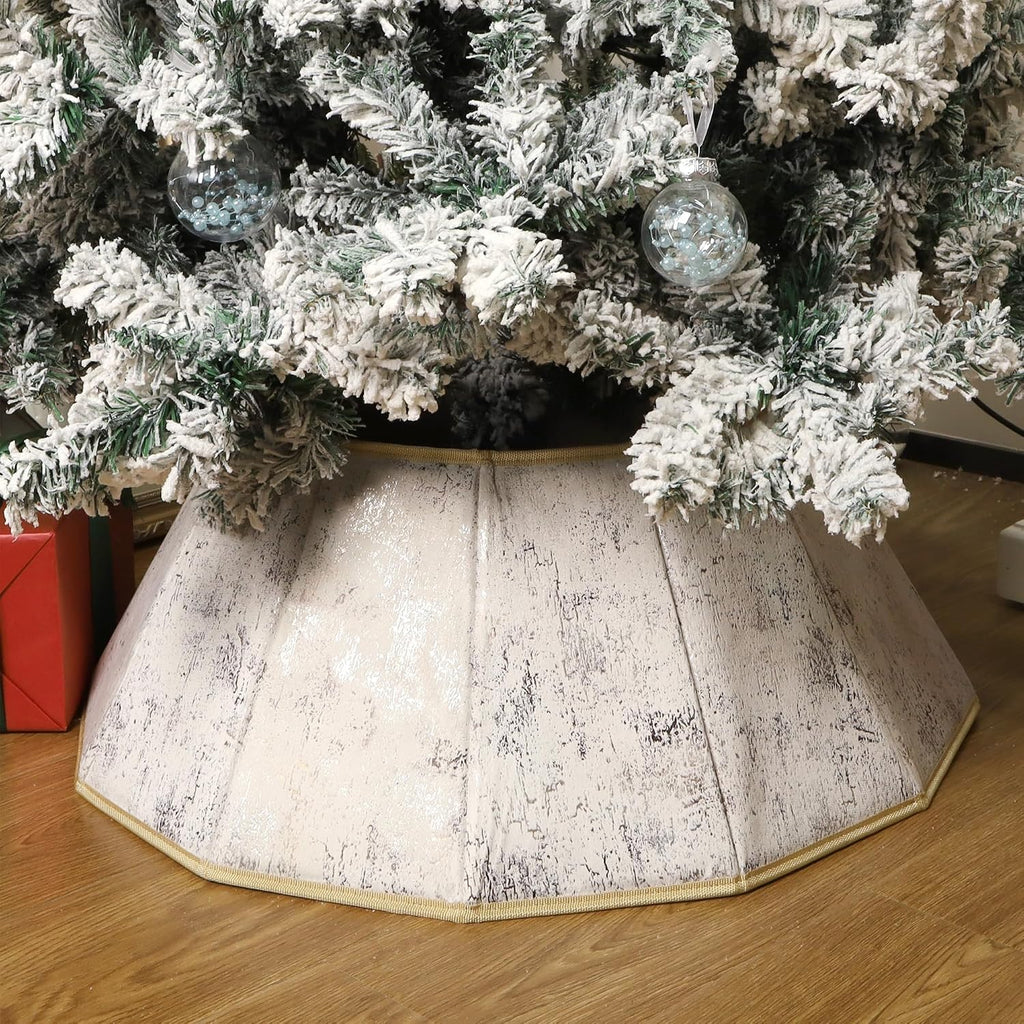 Fabric Christmas Tree Collar, Xmas Tree Ring, Willow Christmas Tree Skirt Decorations (Concrete Beige)
