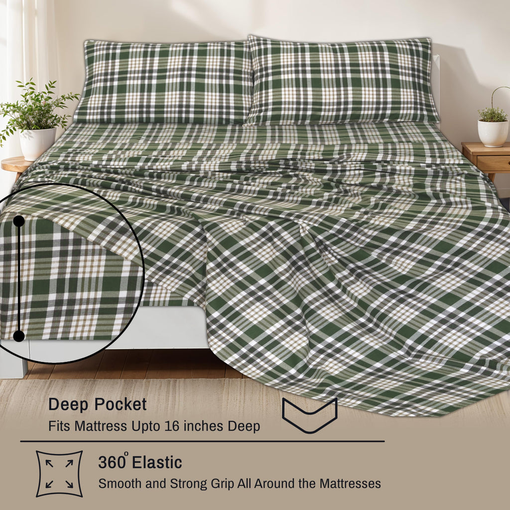 100% Cotton Flannel Sheets Twin XL Size, 3 PCs setS, Olive Brown