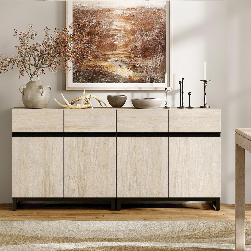 Sideboard Buffet Cabinets, Modern Sideboard with Adjustable Shelf and Metal Base, Coffee Bar Cabinet Storage Cabinet