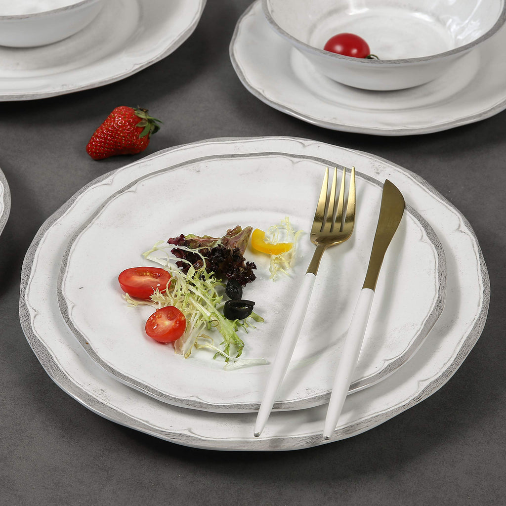 Melamine Dishes Dinnerware Sets - 12pcs Melamine Plate and Bowl Set White