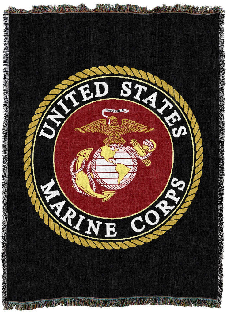 US Marine Corps - Emblem Blanket - Gift Military Tapestry Throw Woven from Cotton - Made in the USA (72x54)