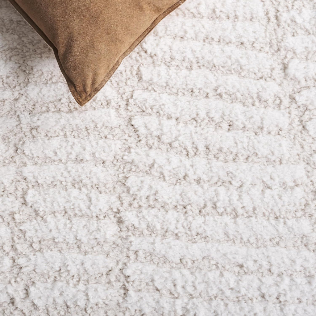 Rumi Shag Collection Area Rug - 7' Square, Ivory & Light Beige, 1.7-inch Thick, Ideal for The Living Room, Bedroom