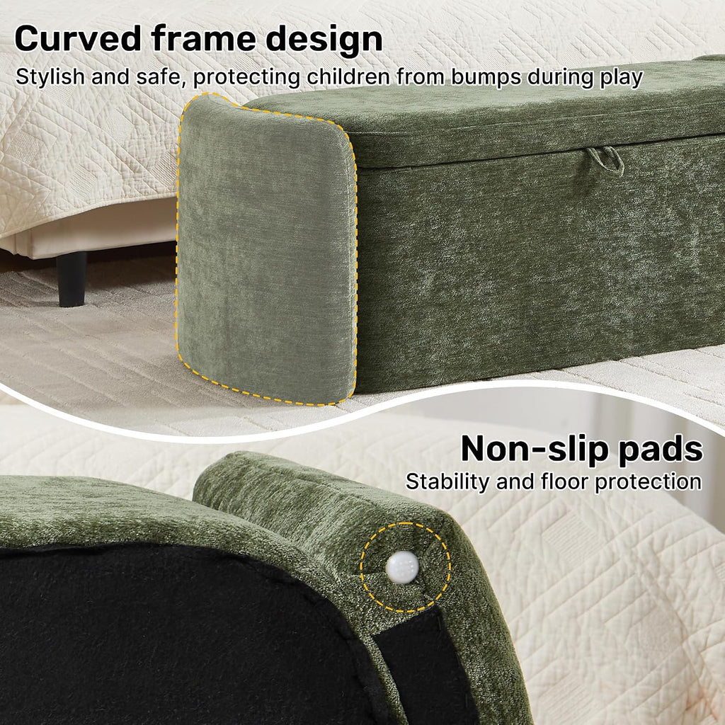 Oval Ottoman Bench with 20 Gal of Storage Space Upholstered Chenille Seat End of Bed Storage Bench Storage Ottoman