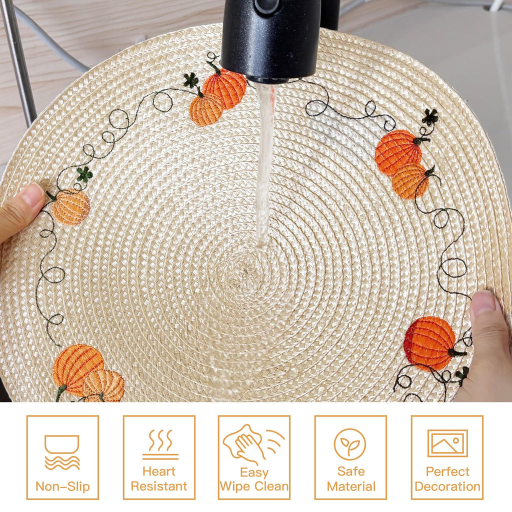 Round Fall Placemats Set of 4 PP Pumpkin Placemats for Dining Table Thanksgiving Harvest Placemats Perfect for Autumn