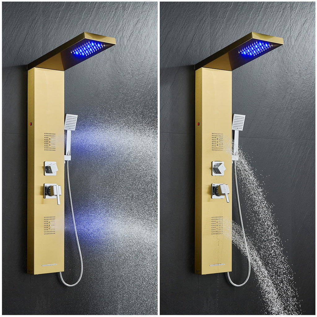5-in-1 LED Shower Panel Tower System Stainless Steel Gold