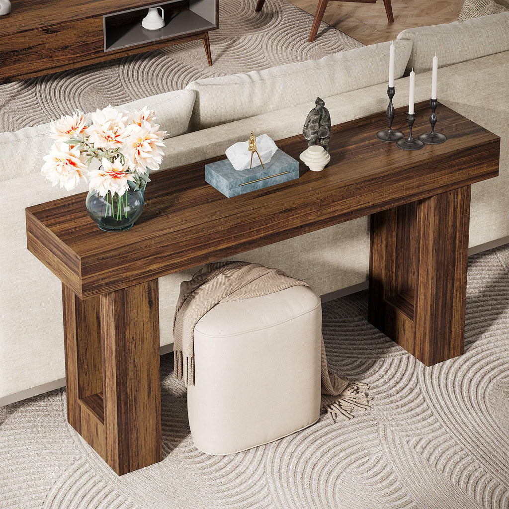 63-Inch Long Console Table, MDF Wood Grain Rectangular Sofa Table Behind The Couch, Farmhouse Entryway Table for