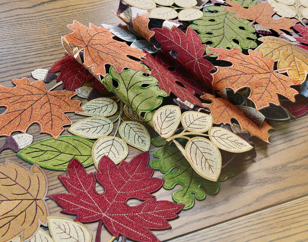 Fall Table Runner 72inches Long, Harvest Embroidered Thanksgiving Autumn Maple Leaves Table Runner 13x72 inch for