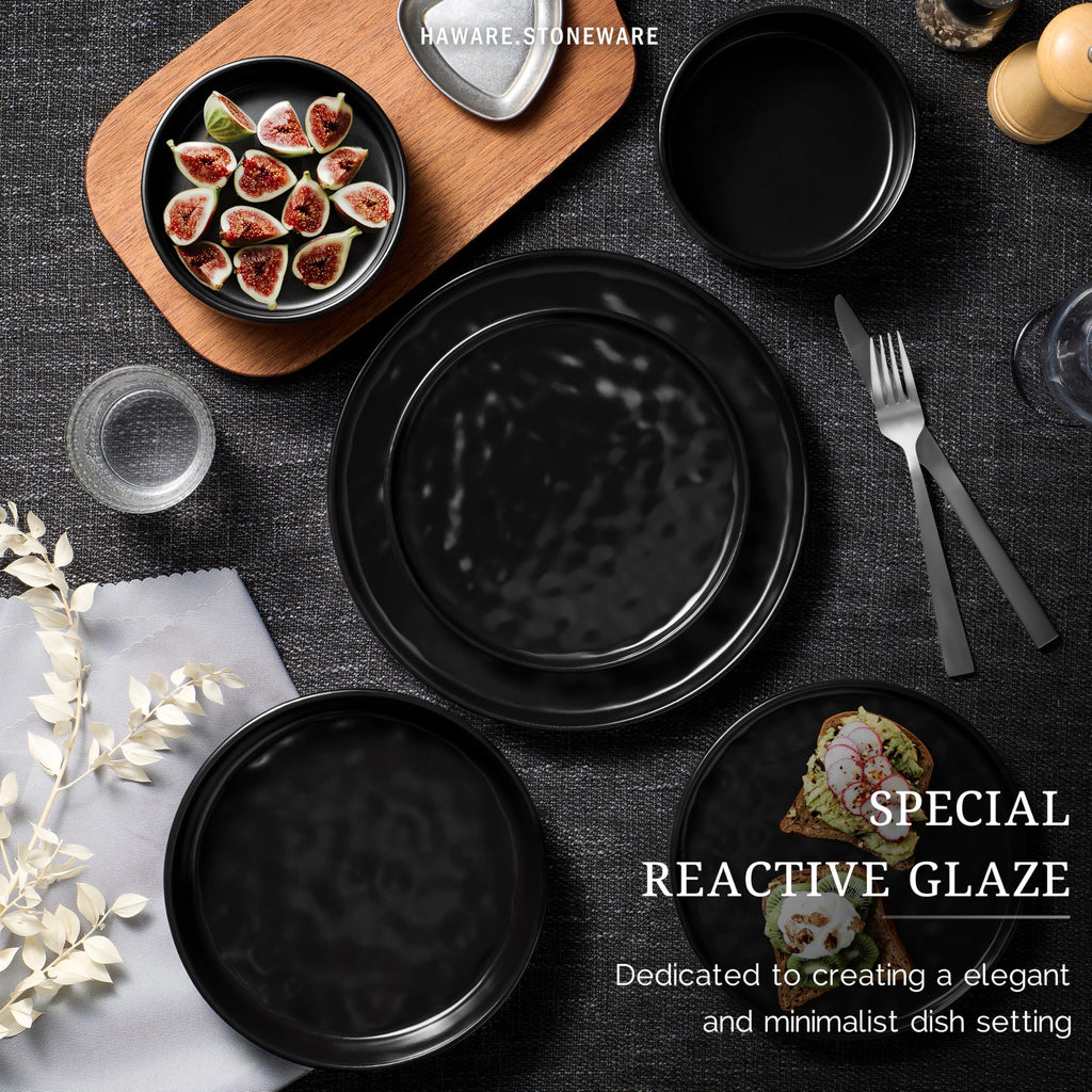 Dinnerware Sets, 18-Piece Plates and Bowls Set, Matte Black