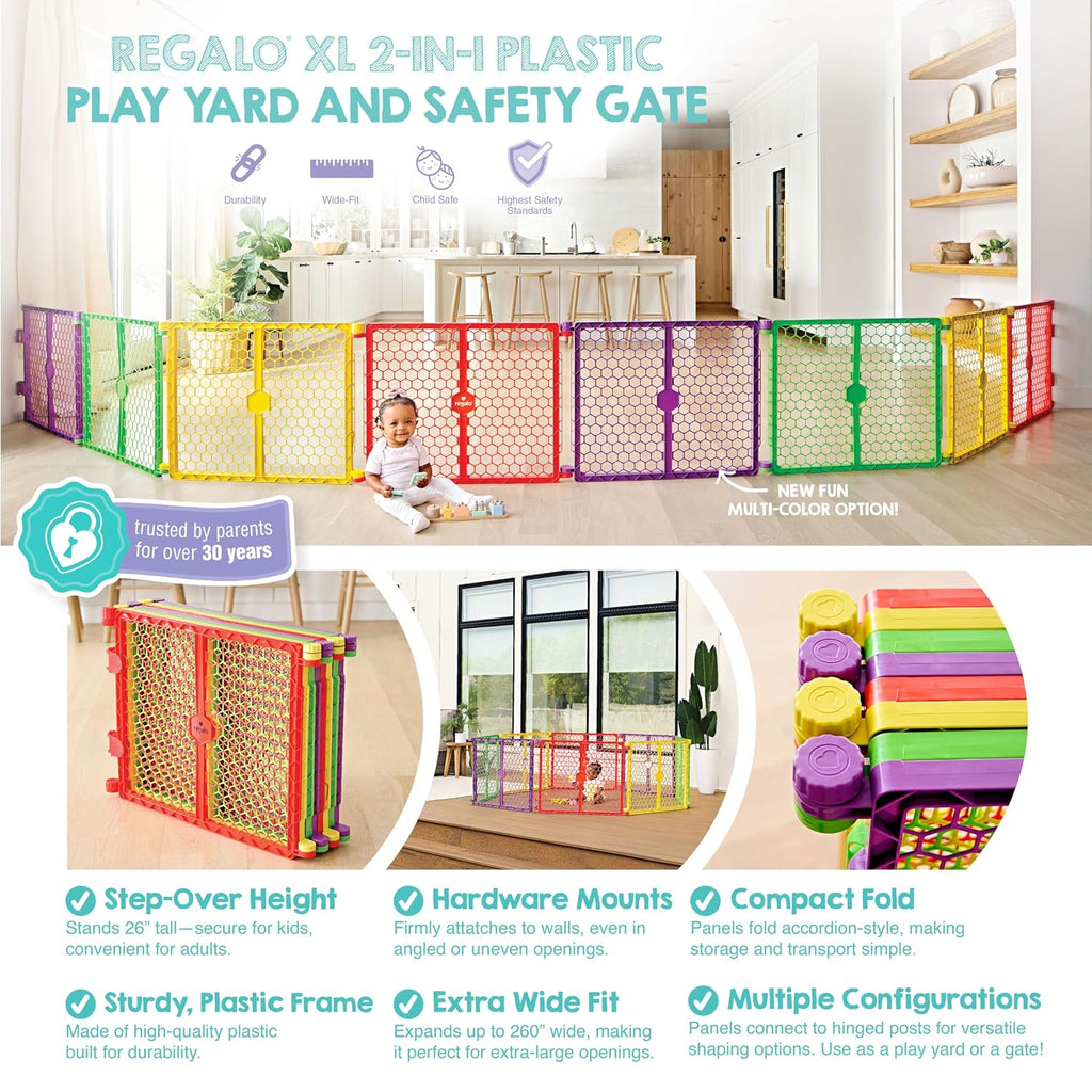 Safety 260" Super Wide Baby Gate & 8-Panel Playpen, 2-in-1 Convertible Baby Play Yard, Large Foldable Play Pen for