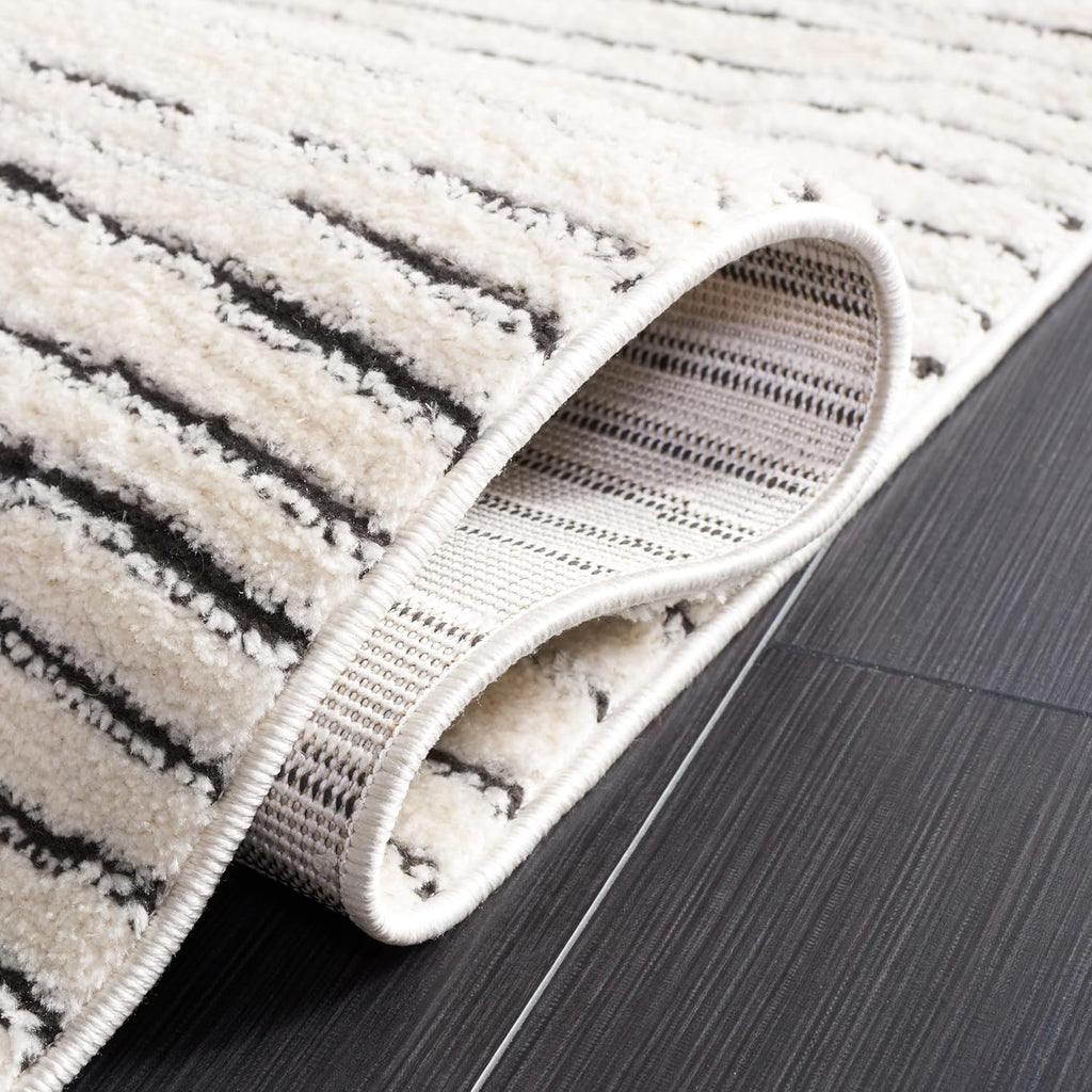 Melody Collection Area Rug, Ivory & Black, Stripe Design, Non-Shedding & Easy Care, Ideal for High