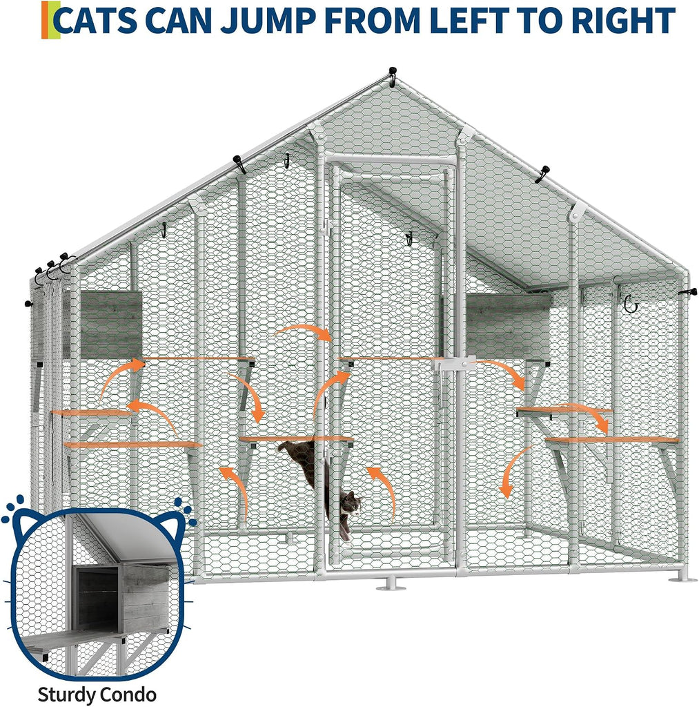 Extra Large Catio Outdoor Cat Enclosure with 7 Platforms & 2 Condos