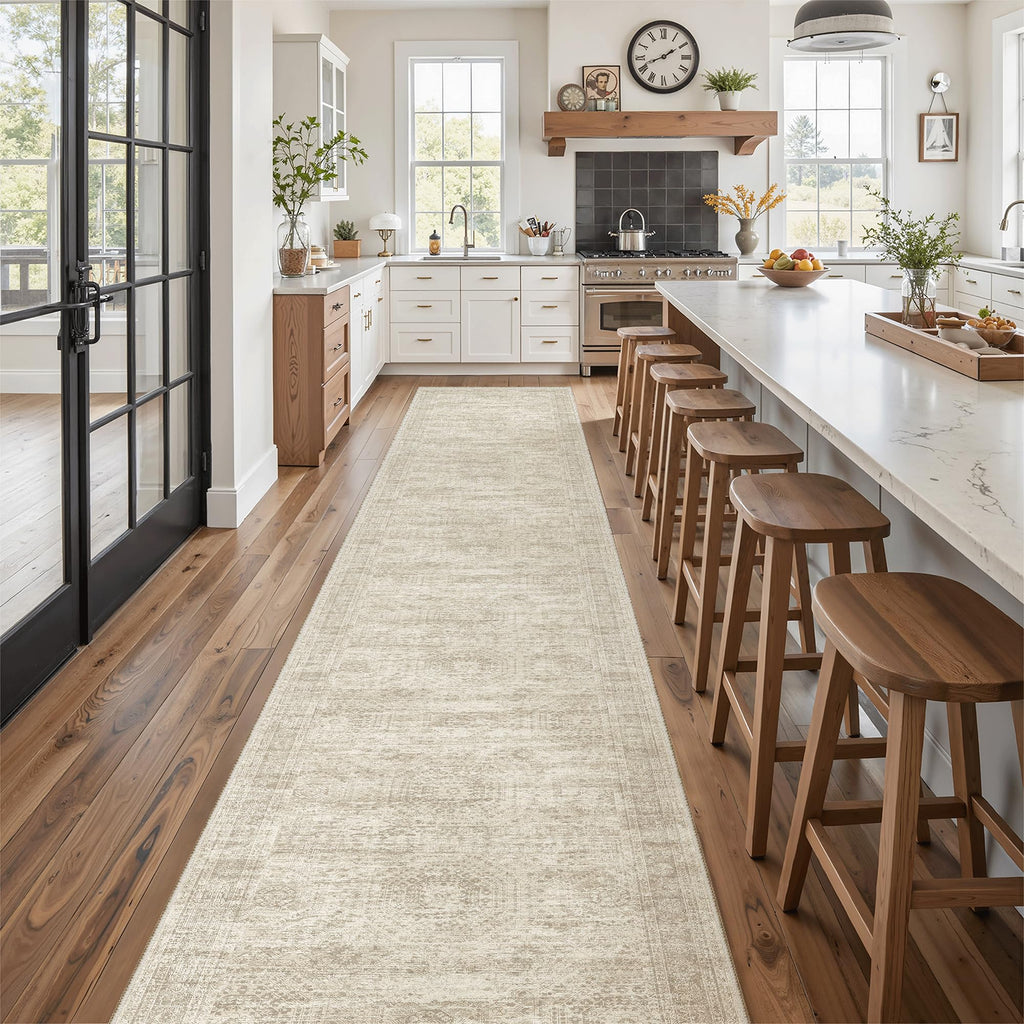 Hallway Runner Rug 2'6" x 14' Washable Long Kitchen Rugs Beige