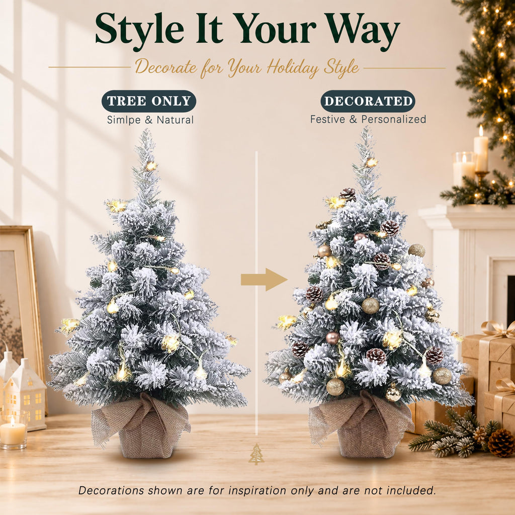 20in Pre-Lit Snow Flocked Artificial Mini Christmas Tree, Battery Operated