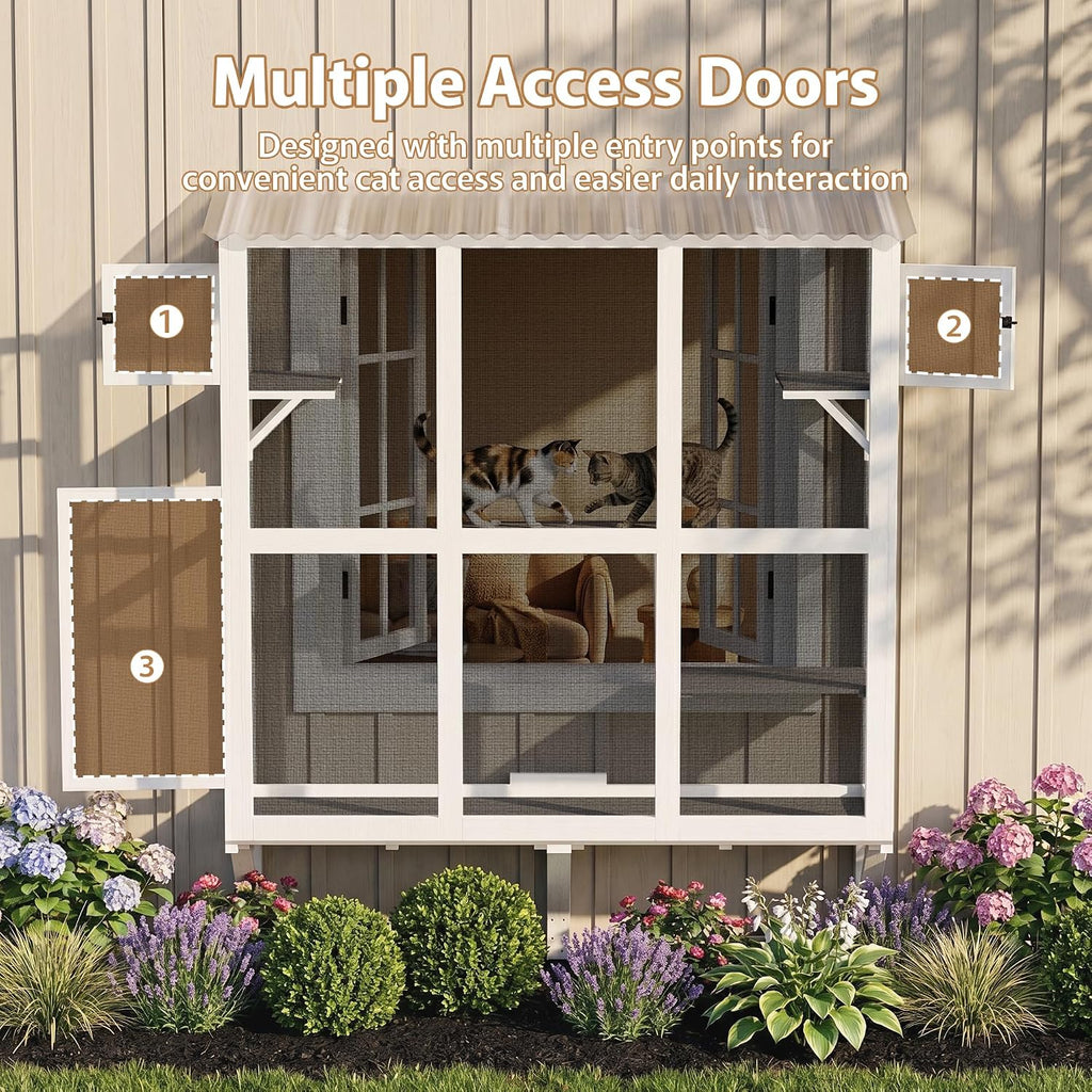 Cat Catio, Window Perch for Multiple Indoor Cats, Comfortable Wooden Window Box, All-Weather Use, Wooden Window