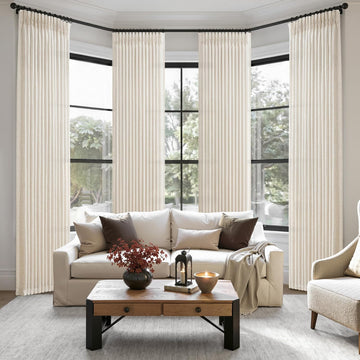 Pinch Pleated Linen Viral Curtains 4 Panels Set for Living Room 96 Inches Long, Birch Memory Trained Pleat Light