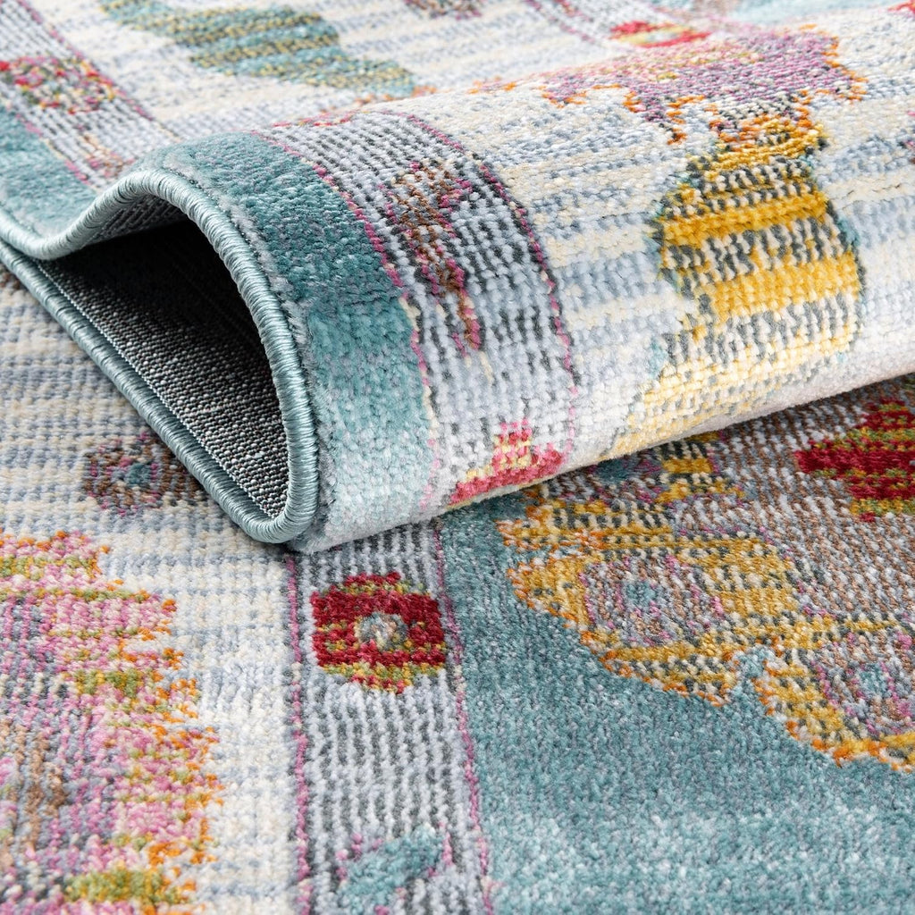 Paragon Rug - 5 Ft Square Aqua and Blue Easy-Clean Area Rug - Vintage Medallion Design s, Bedrooms, and Entryways
