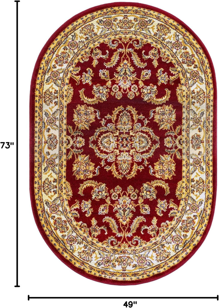 Aditi Collection Rug - Oval Red Medium-Pile Rug Perfect s, Large Dining Rooms, Open Floorplans