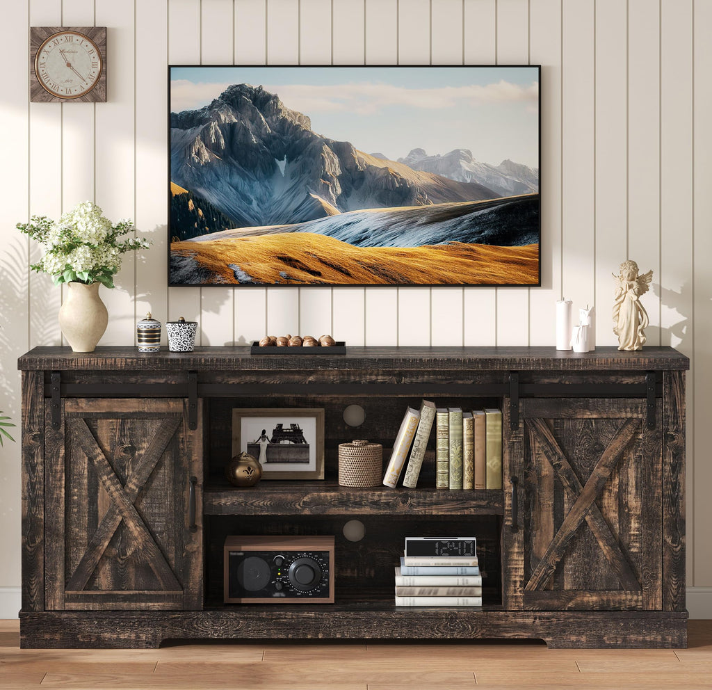 65" TV Stand, Entertainment Center, Black Oak