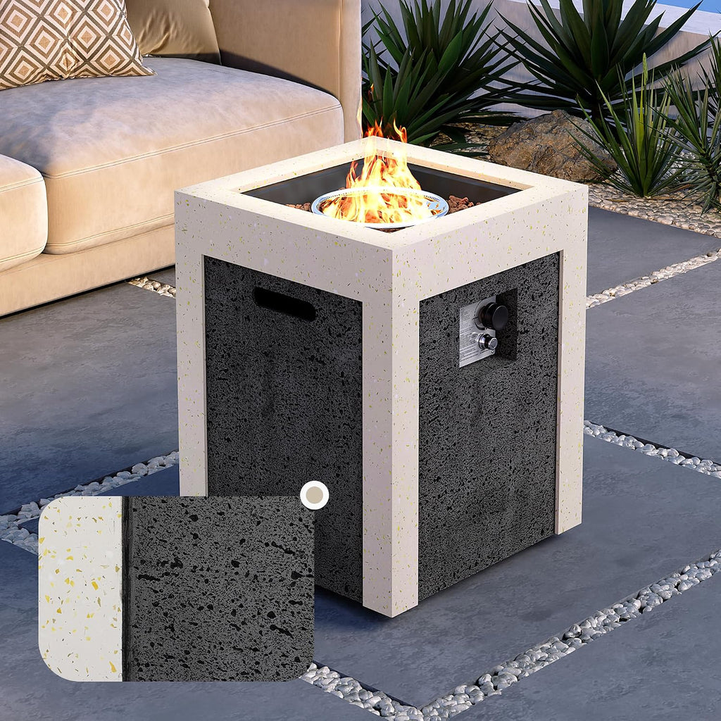 19inch Column Propane Fire Pit - Space-Saving Black & White Portable Heater with Auto-Ignition,Ideal for