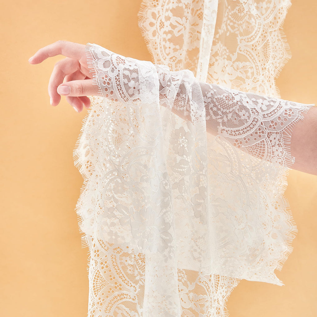 15.75" Wide 3 Yard 0.11lb White Eyelash Lace Fabric Lace Ribbon with Floral Pattern for Wedding, Sewing, DIY