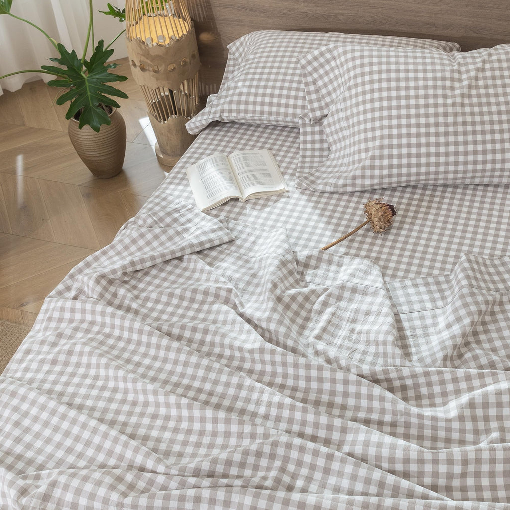 Gingham Sheet Set 100% Washed Cotton Lived-in Deep Pocket King