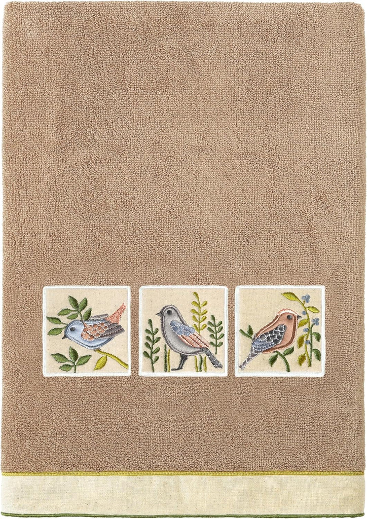 Vibrance 4-Piece Towel Set, Embroidered Birds, Premium Turkish Cotton, Plush Comfort, Country Elegance, 2 Bath 2 Hand