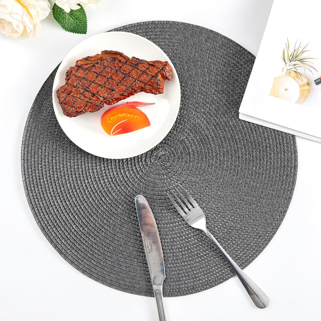 Round Placemats, Crossweave Heat Resistant Classic Woven Round Place Mats Diameter 13.5 inch Table (Dark - Set of 6
