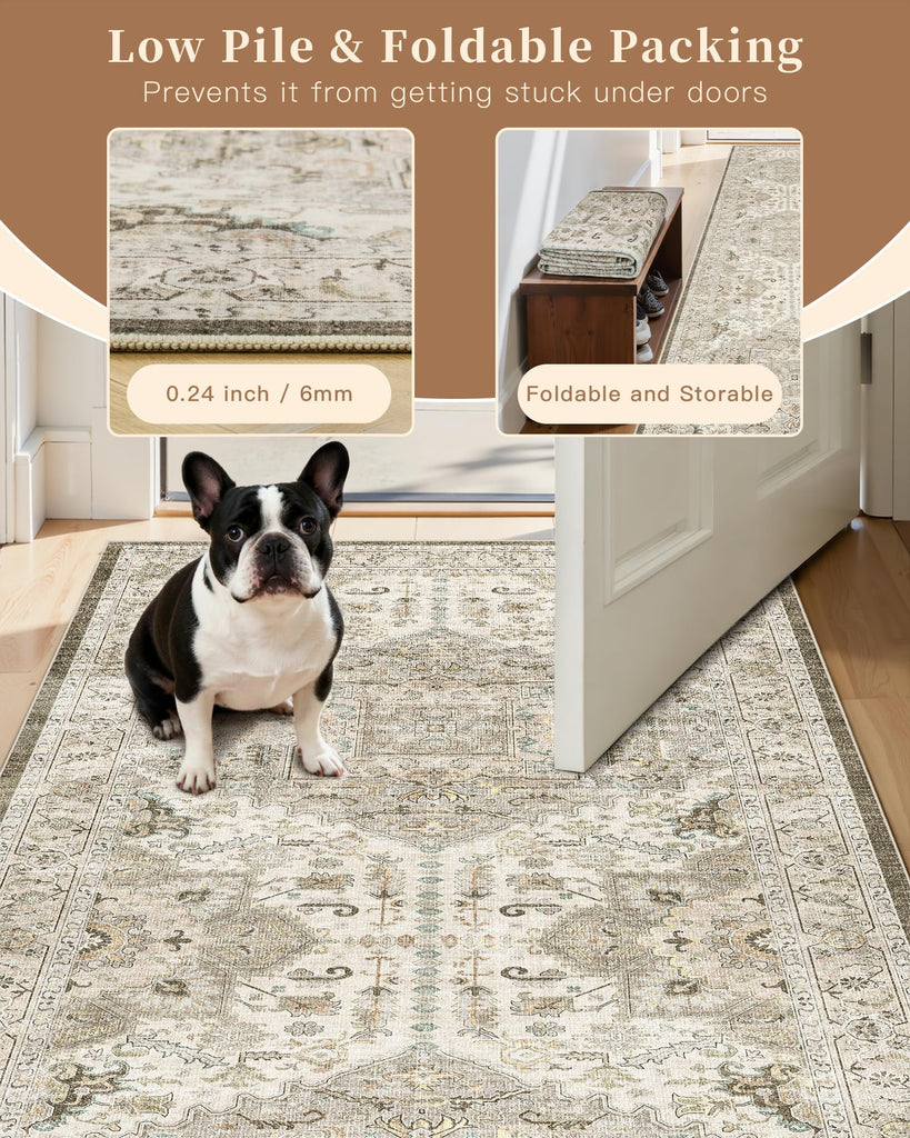 Hallway Runner Rug 2'6''x14' Kitchen Runners Vintage, Ivory/Brown