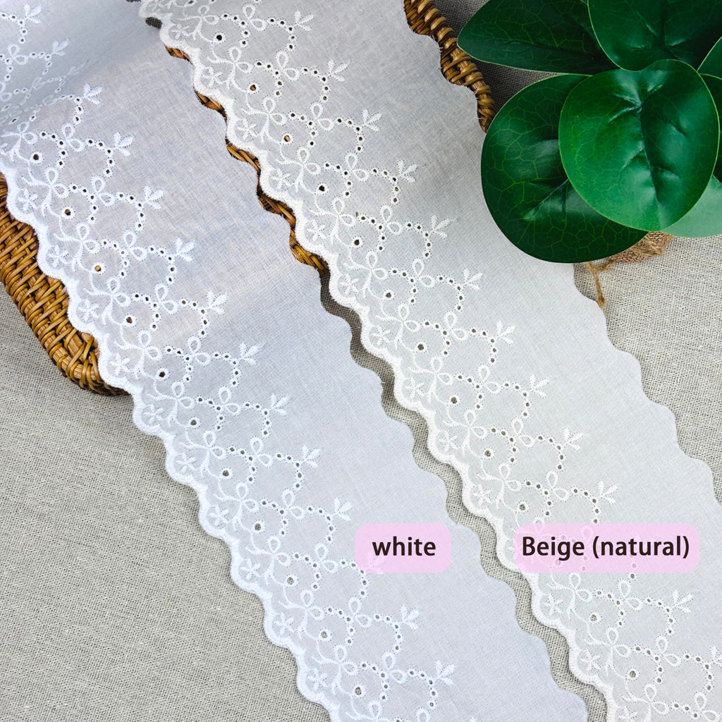7 Yards Beige Cotton Lace Trim, 3.5 Inch Eyelet Lace Ribbon for Sewing, Crafts, DIY