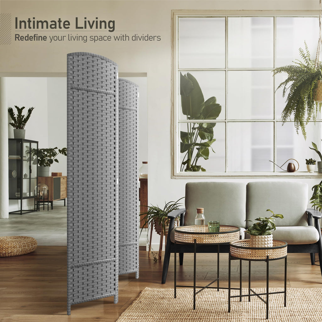 Foldable Room Divider, Mesh Privacy Screen (4 Panel, Light Gray)