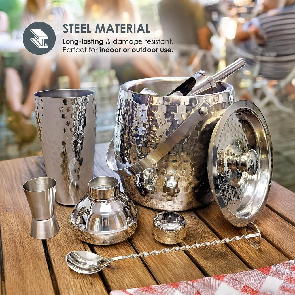 Insulated Ice Bucket for Cocktail Bar with Drink Shaker 5-Piece Cocktail Set for Parties with Lid and Scoop - Set of 5