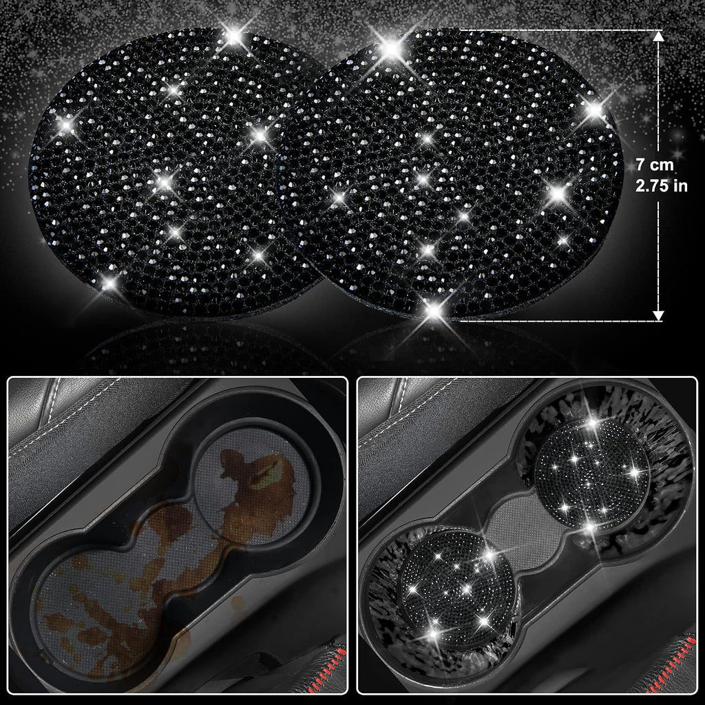 Bling Diamond Car Accessories for Women, Sparkly Rhinestone Steering Wheel Cover, Bling Seat Belt Cushion - Set of 11