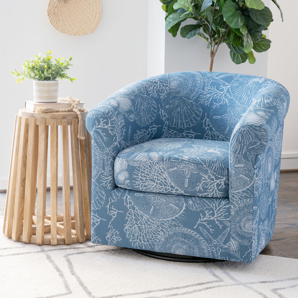 Felicity Blue & White Coastal Swivel Club Chair