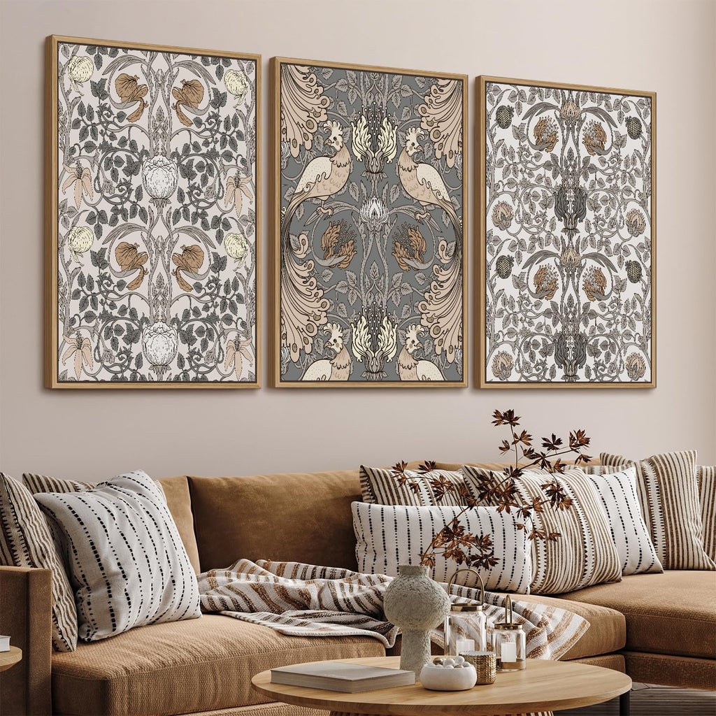 Large Retro Framed Wall Art, William Morris Painting Pictures, 24"X36"X3