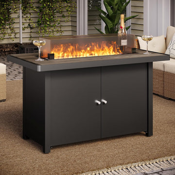 Propane Fire Pit Table 43 Inch with Lid, 55,000 BTU Gas Fire Pits for Outside Patio with Glass Wind Guard