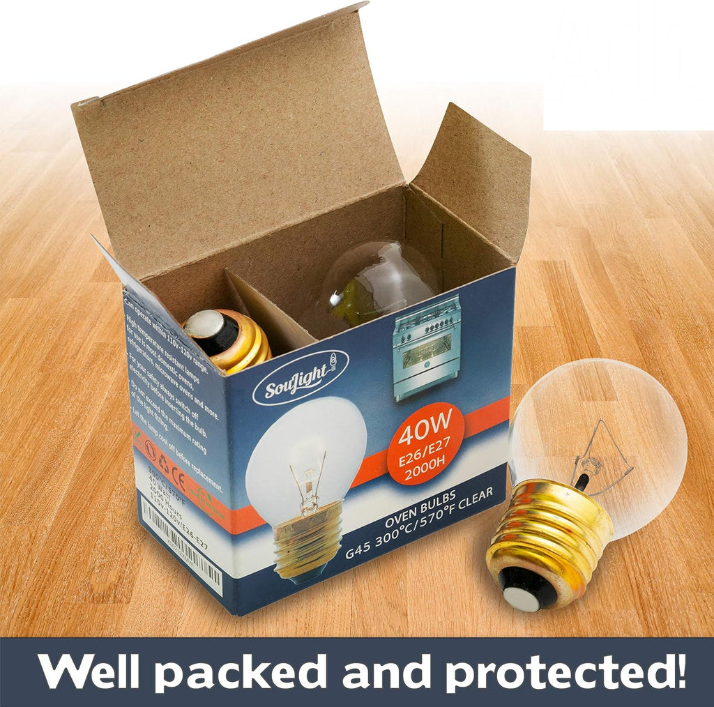 Oven Light Bulb - 40 Watt Appliance Replacement Bulbs for Oven, Stove, Refrigerator, Microwave. Incandescent - High